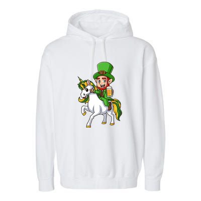 Leprechaun Riding Unicorn St Patrick Day Gift Unicorn Lover Garment-Dyed Fleece Hoodie