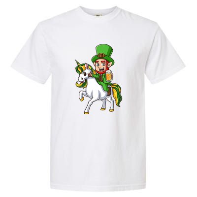 Leprechaun Riding Unicorn St Patrick Day Gift Unicorn Lover Garment-Dyed Heavyweight T-Shirt