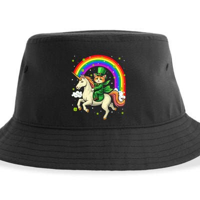 Leprechaun Riding Unicorn Rainbow St PatrickS Fun Cool Gift Sustainable Bucket Hat