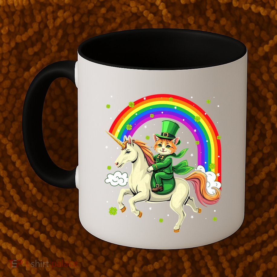 Leprechaun Riding Unicorn Rainbow St PatrickS Fun Cool Gift Mug