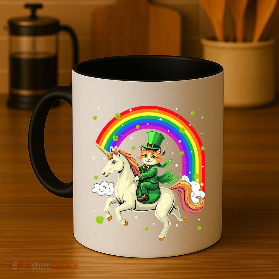 Leprechaun Riding Unicorn Rainbow St PatrickS Fun Cool Gift Mug
