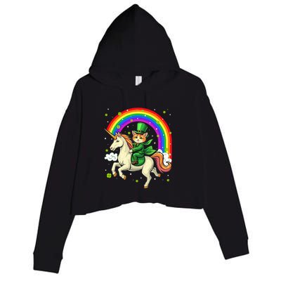 Leprechaun Riding Unicorn Rainbow St PatrickS Fun Cool Gift Crop Fleece Hoodie