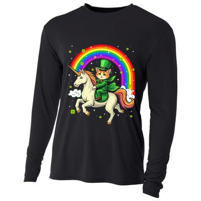 Leprechaun Riding Unicorn Rainbow St PatrickS Fun Cool Gift Cooling Performance Long Sleeve Crew