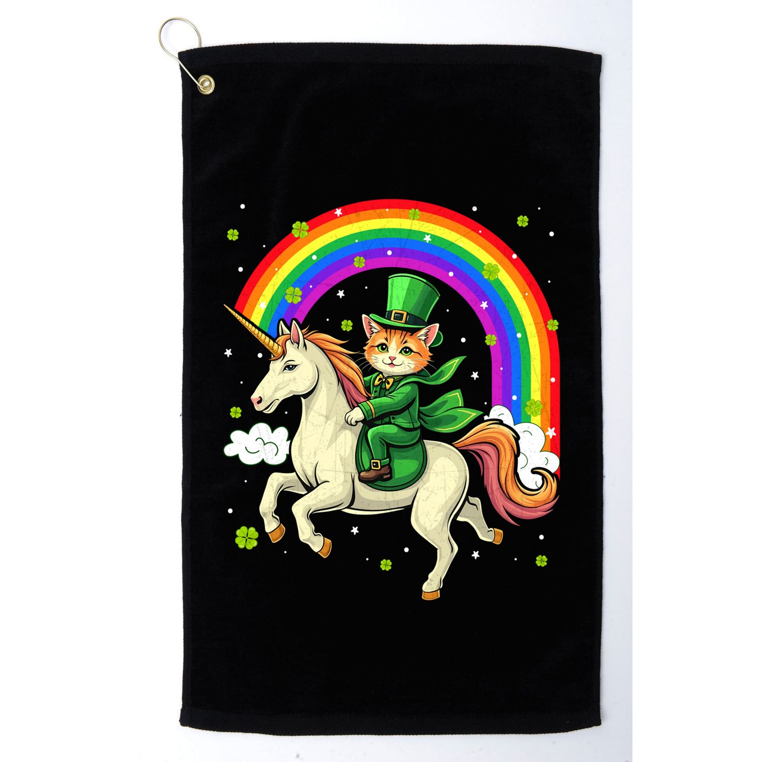 Leprechaun Riding Unicorn Rainbow St PatrickS Fun Cool Gift Golf Towel