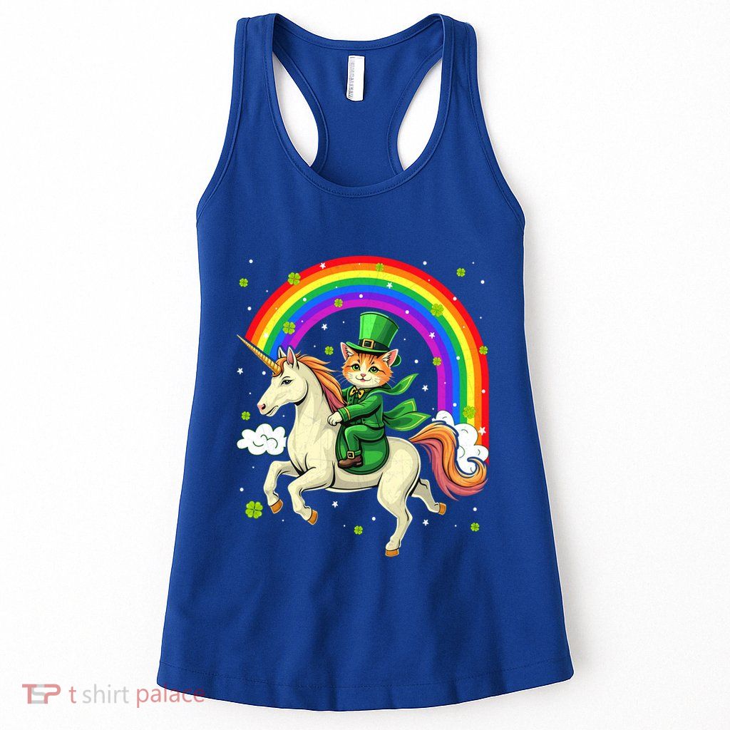 Leprechaun Riding Unicorn Rainbow St PatrickS Fun Cool Gift Womens Tank Top