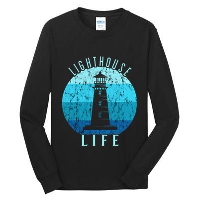 Lighthouse Retro Vintage Lighthouse Life Seaside Boating Tall Long Sleeve T-Shirt