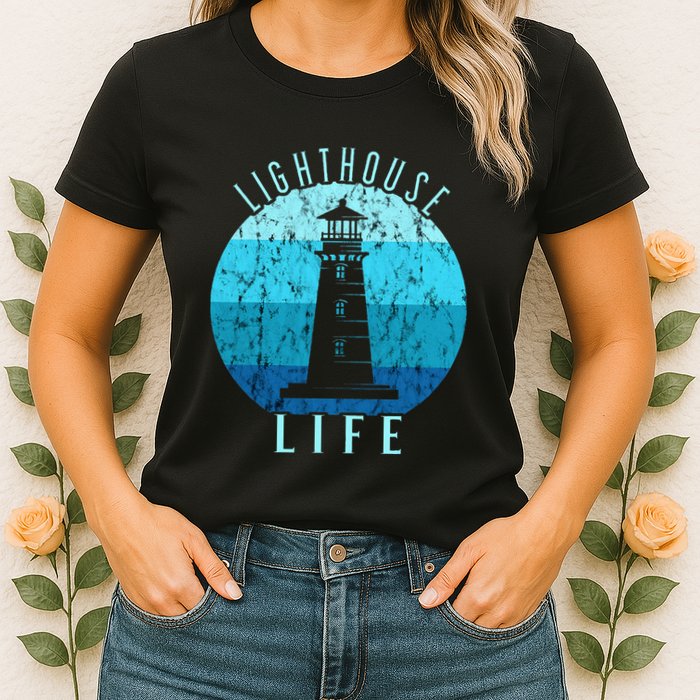 Lighthouse Retro Vintage Lighthouse Life Seaside Boating Womens T-Shirt