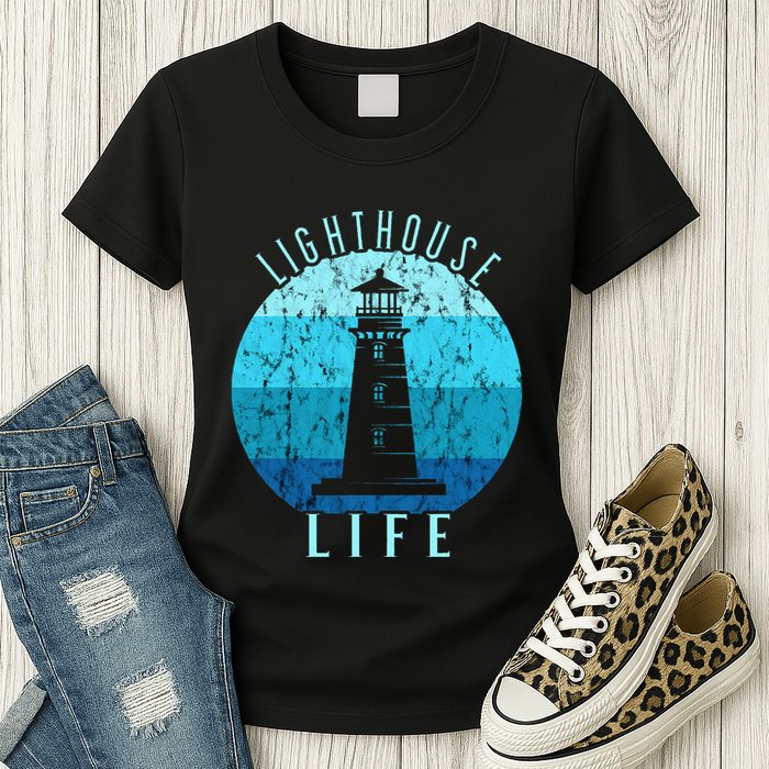 Lighthouse Retro Vintage Lighthouse Life Seaside Boating Womens T-Shirt