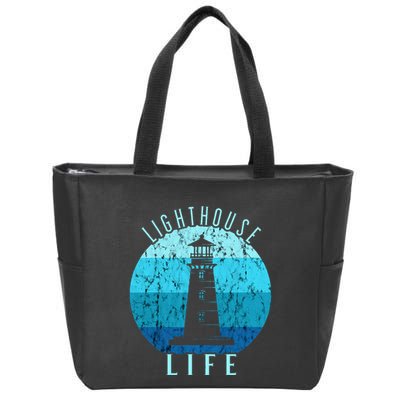 Lighthouse Retro Vintage Lighthouse Life Seaside Boating Zip Tote Bag