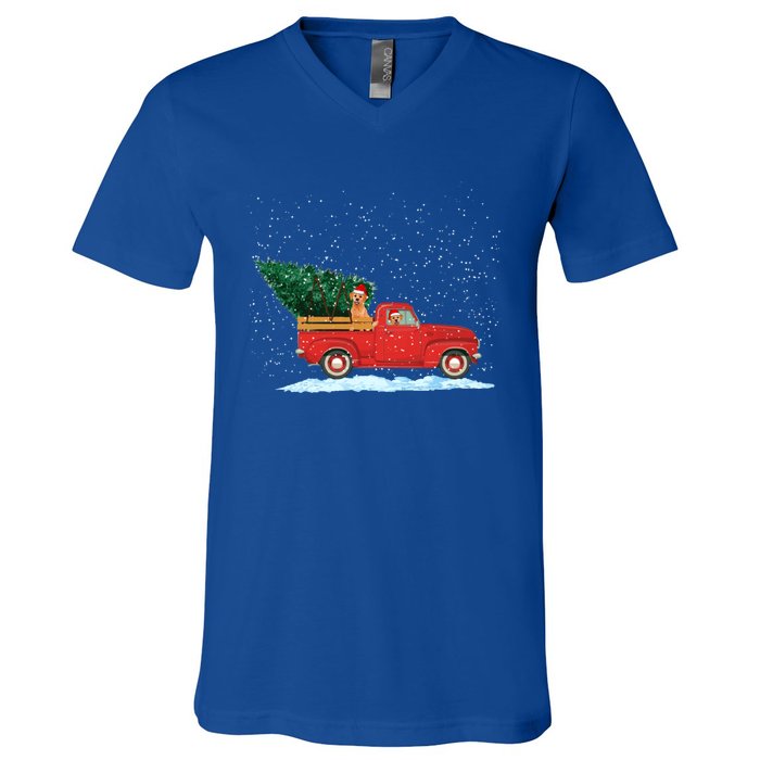 Labrador Retriever Vintage Red Pickup Truck Christmas Tree Funny Gift V-Neck T-Shirt