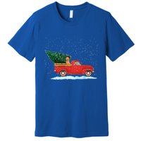 Labrador Retriever Vintage Red Pickup Truck Christmas Tree Funny Gift Premium T-Shirt