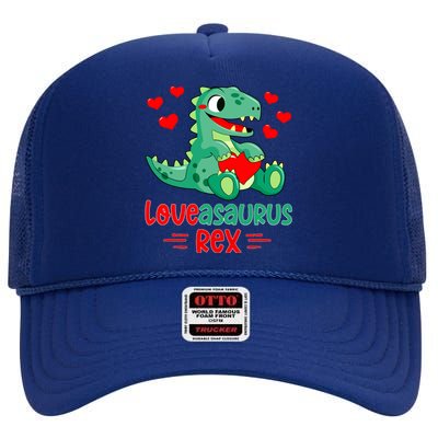 Loveasaurus Rex Valentines Day Dinosaur Lover Gift High Crown Mesh Back Trucker Hat