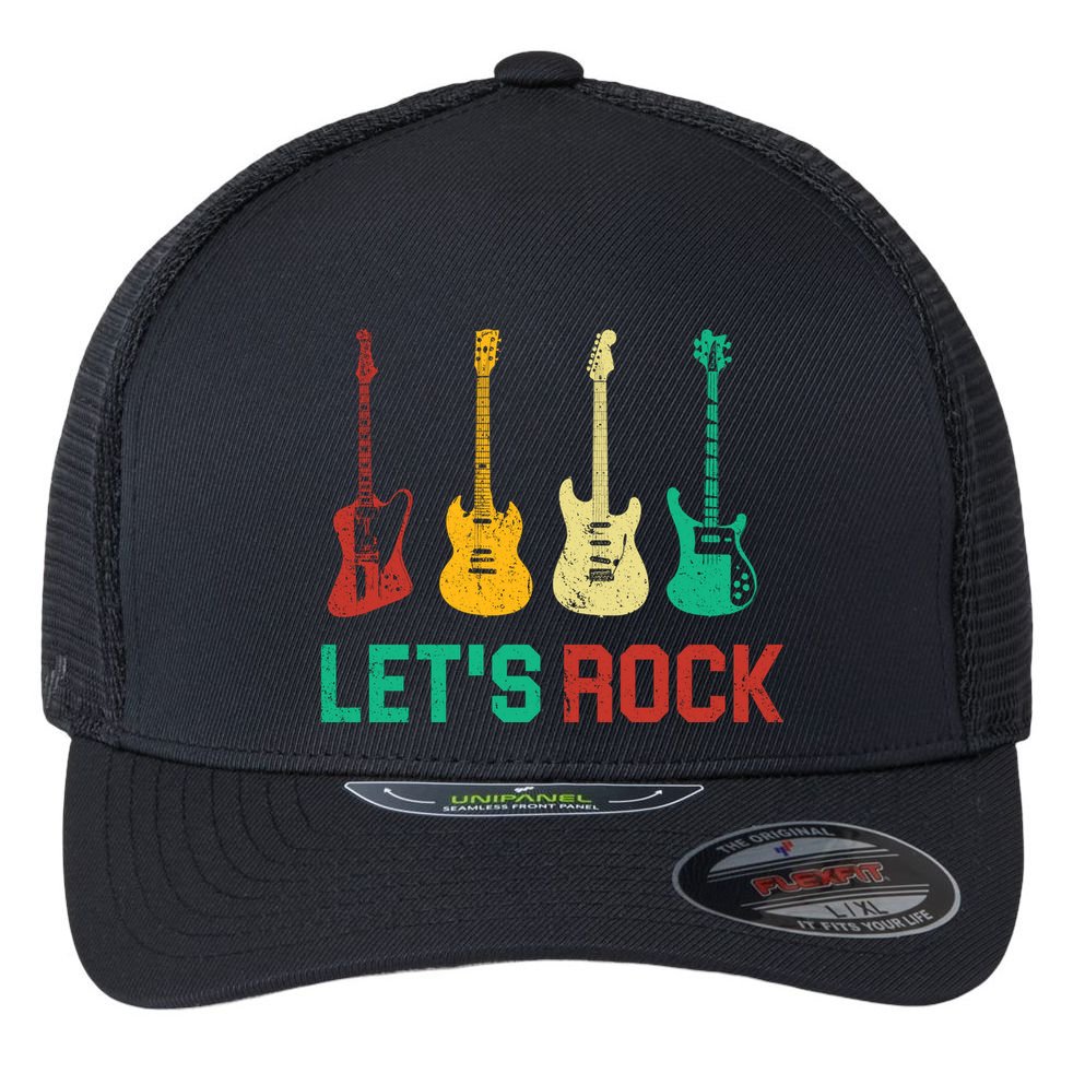 Let's Rock Vintage Colorful Guitars Flexfit Unipanel Trucker Cap