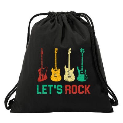 Let's Rock Vintage Colorful Guitars Drawstring Bag