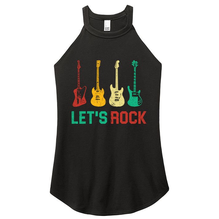 Let's Rock Vintage Colorful Guitars Women's Perfect Tri Rocker Tank