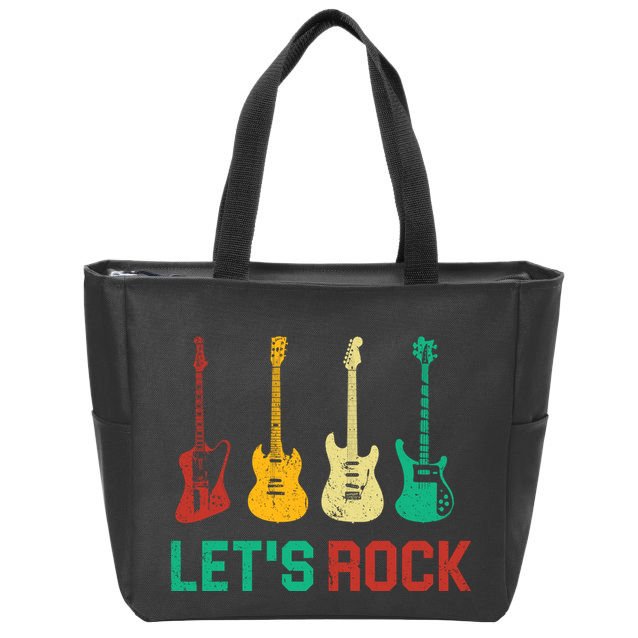Let's Rock Vintage Colorful Guitars Zip Tote Bag