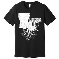 Louisiana Roots Vintage Usa Patriotic Pride State Map Premium T-Shirt