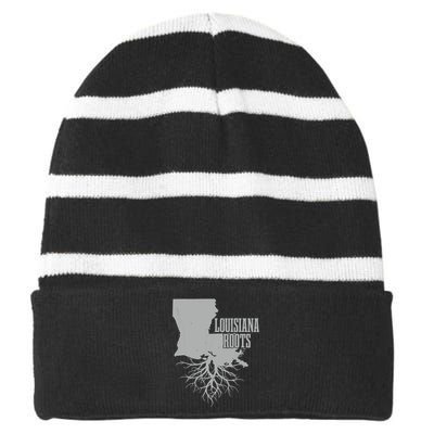 Louisiana Roots Vintage Usa Patriotic Pride State Map Gift Striped Beanie with Solid Band