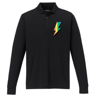 Lgbtq Rainbow Vintage Bolt Of Lightning Retro Lgbt Pride Gift Performance Long Sleeve Polo