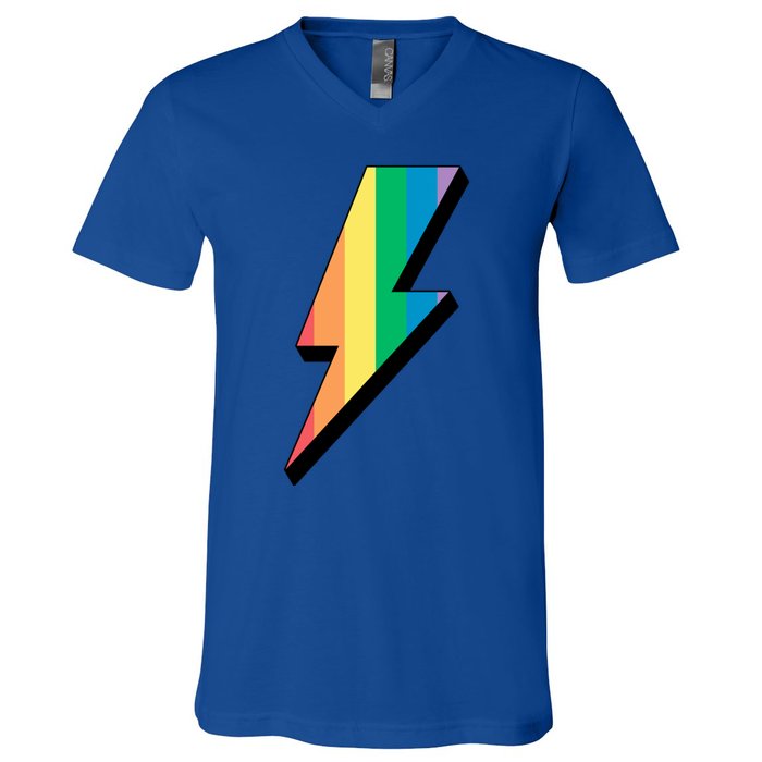 Lgbtq Rainbow Vintage Bolt Of Lightning Retro Lgbt Pride Gift V-Neck T-Shirt