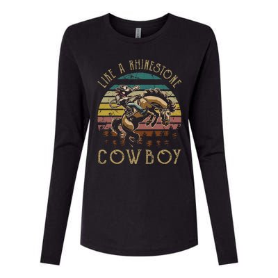 Like Rhinestones Vintage Art Western Horses Riding Cowboy Gift Womens Cotton Relaxed Long Sleeve T-Shirt