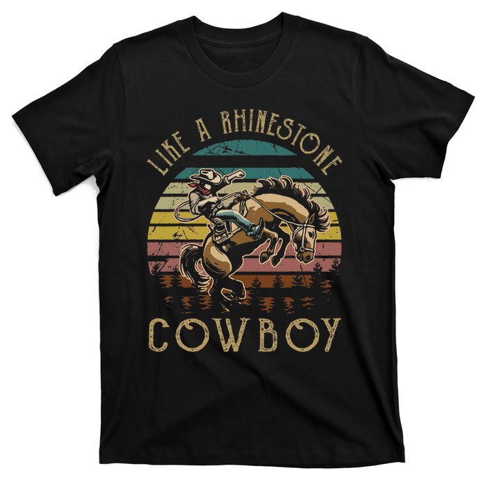 Like Rhinestones Vintage Art Western Horses Riding Cowboy Gift T-Shirt