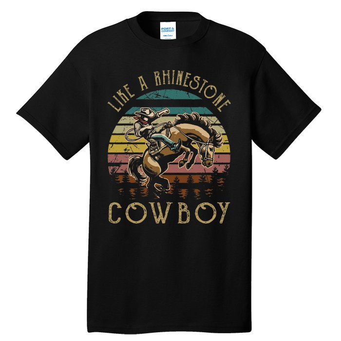 Like Rhinestones Vintage Art Western Horses Riding Cowboy Gift Tall T-Shirt