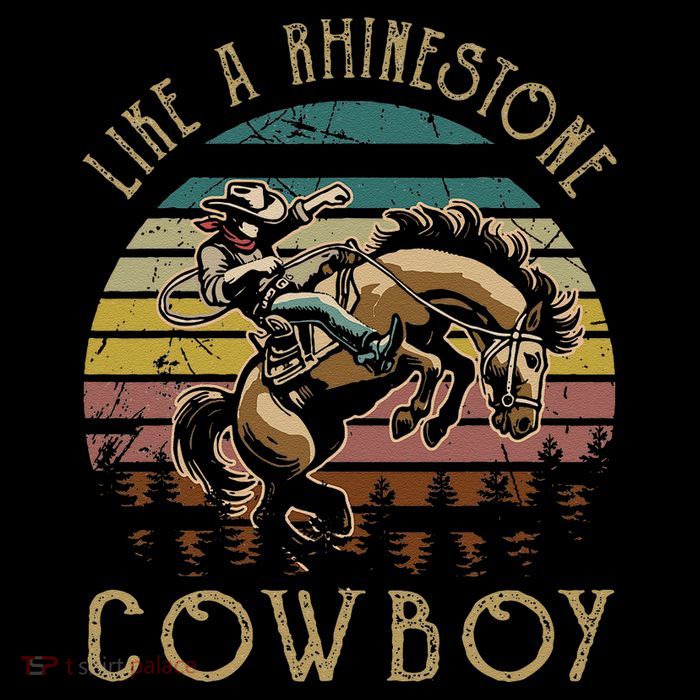 Like Rhinestones Vintage Art Western Horses Riding Cowboy Gift Tall T-Shirt