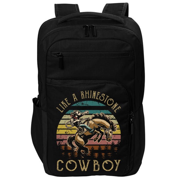 Like Rhinestones Vintage Art Western Horses Riding Cowboy Gift Impact Tech Backpack