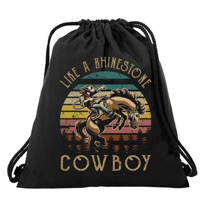 Like Rhinestones Vintage Art Western Horses Riding Cowboy Gift Drawstring Bag