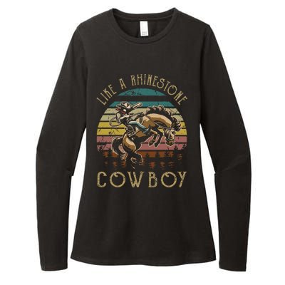 Like Rhinestones Vintage Art Western Horses Riding Cowboy Gift Womens CVC Long Sleeve Shirt