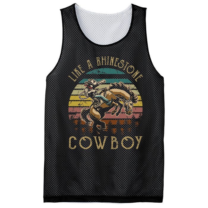 Like Rhinestones Vintage Art Western Horses Riding Cowboy Gift Mesh Reversible Basketball Jersey Tank