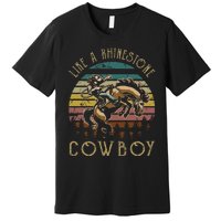 Like Rhinestones Vintage Art Western Horses Riding Cowboy Gift Premium T-Shirt