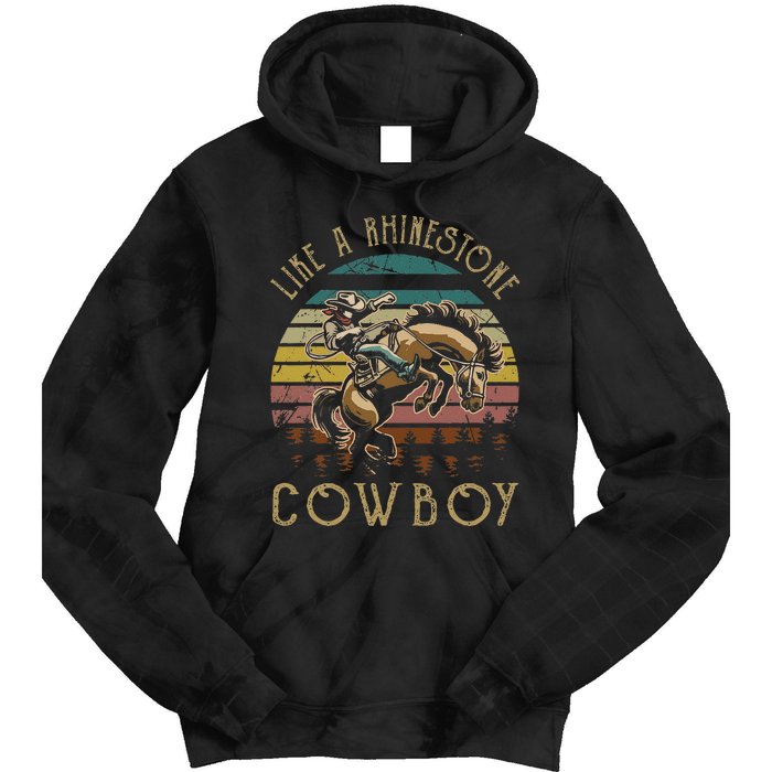 Like Rhinestones Vintage Art Western Horses Riding Cowboy Gift Tie Dye Hoodie