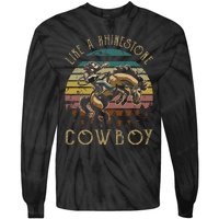 Like Rhinestones Vintage Art Western Horses Riding Cowboy Gift Tie-Dye Long Sleeve Shirt