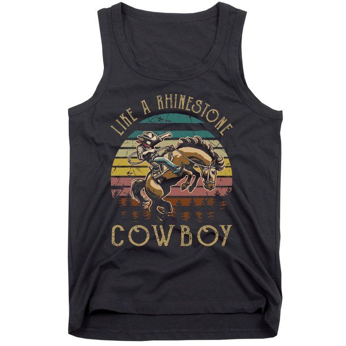 Like Rhinestones Vintage Art Western Horses Riding Cowboy Gift Tank Top