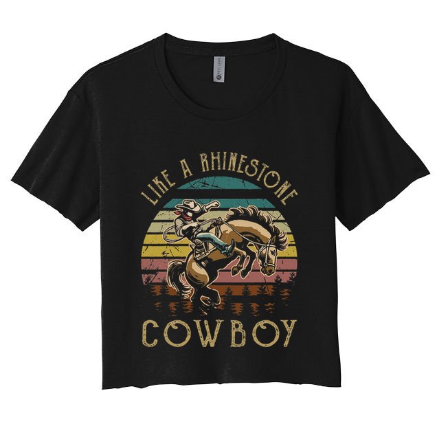 Like Rhinestones Vintage Art Western Horses Riding Cowboy Gift Crop Top