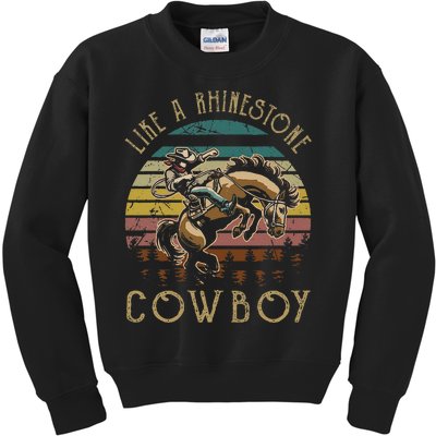 Like Rhinestones Vintage Art Western Horses Riding Cowboy Gift Kids Sweatshirt