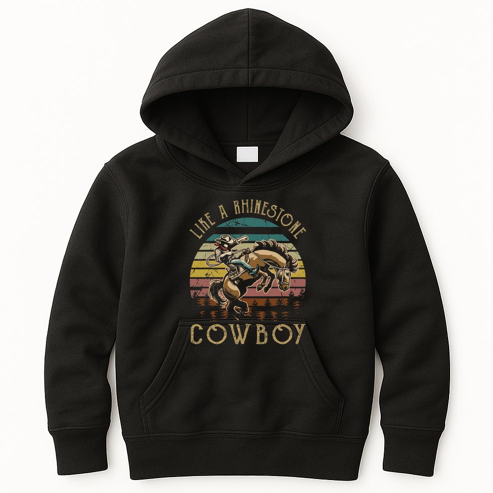 Like Rhinestones Vintage Art Western Horses Riding Cowboy Gift Kids Hoodie