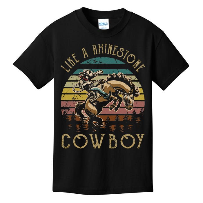 Like Rhinestones Vintage Art Western Horses Riding Cowboy Gift Kids T-Shirt