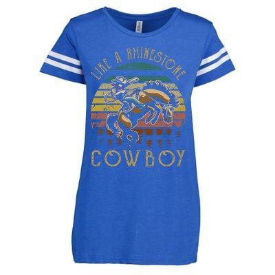 Like Rhinestones Vintage Art Western Horses Riding Cowboy Gift Enza Ladies Jersey Football T-Shirt