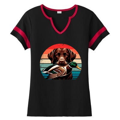 Labrador Retriever With Mallard Duck Hunting Gift Ladies Halftime Notch Neck Tee