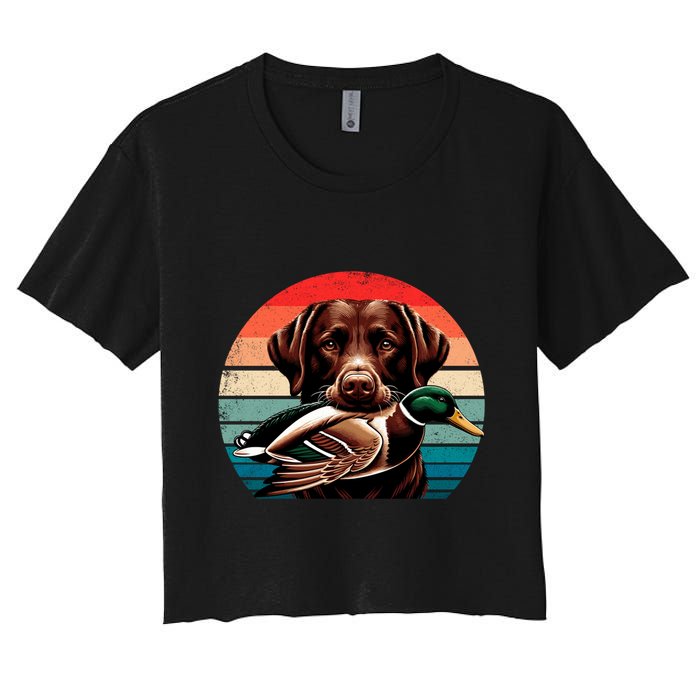Labrador Retriever With Mallard Duck Hunting Gift Women's Crop Top Tee