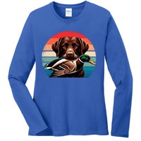 Labrador Retriever With Mallard Duck Hunting Gift Ladies Long Sleeve Shirt