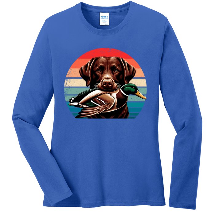 Labrador Retriever With Mallard Duck Hunting Gift Ladies Long Sleeve Shirt