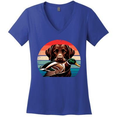 Labrador Retriever With Mallard Duck Hunting Gift Women's V-Neck T-Shirt