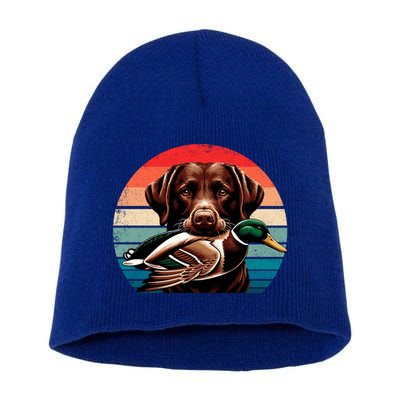 Labrador Retriever With Mallard Duck Hunting Gift Short Acrylic Beanie