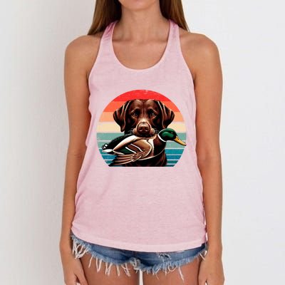 Labrador Retriever With Mallard Duck Hunting Gift Women's Knotted Racerback Tank