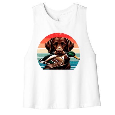 Labrador Retriever With Mallard Duck Hunting Gift Women's Racerback Cropped Tank