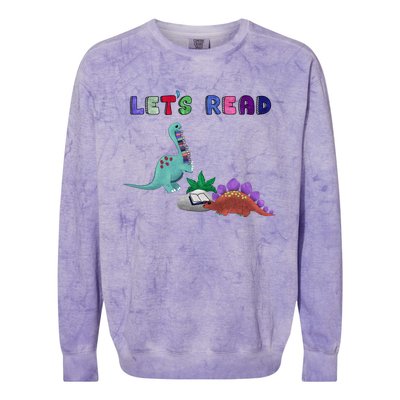 Let’S Read With The Dinosaurs Reading Reader School Gift Colorblast Crewneck Sweatshirt